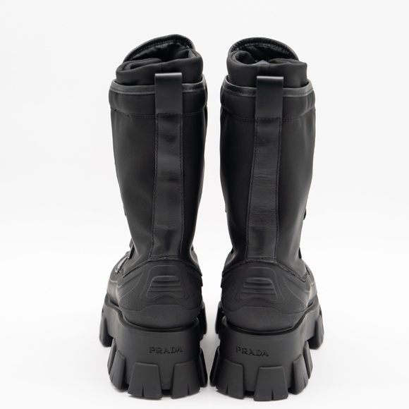 size 40eu 10 US Prada Leather Nylon Rubber Monolith Winter Combat Boots Black - Picture 4 of 13